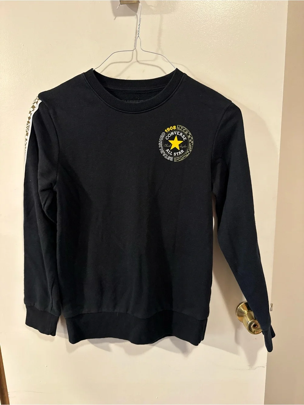 Converse Boy Chuck Patch Graphic Crew Neck Sweatshirt Black & Yellow Size Large